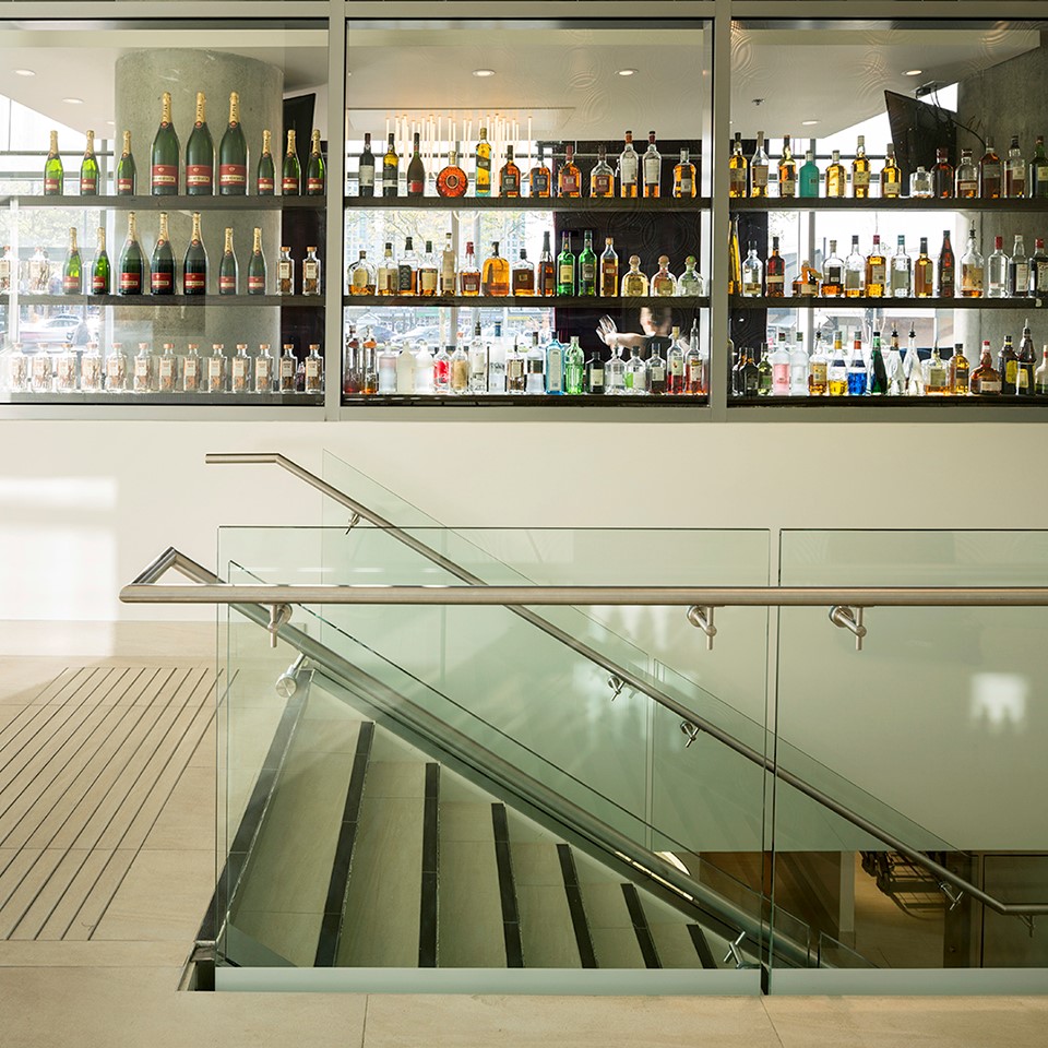 Glass Stairs and a bar on the background
